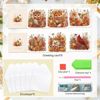 BAYUNOE 6Pcs Thanksgiving Greeting Card DIY Diamond Art Painting Greeting Cards Special Shaped Diamond Autumn Blessing Folding Card Kit Arts Crafts for Birthday Festival-Autumn - Image 6