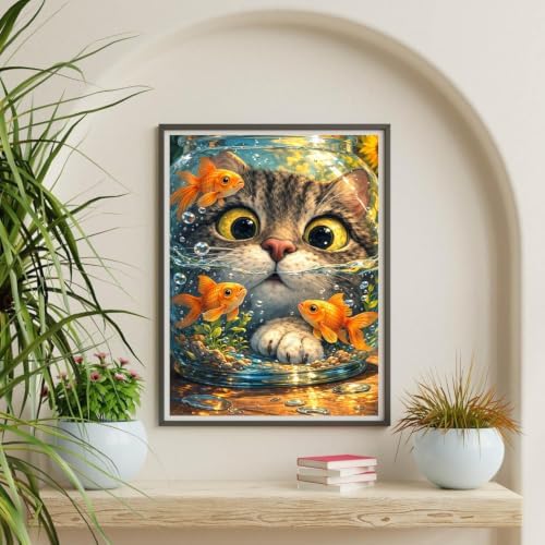 Cat Goldfish Paint by Numbers Kit for Adults Framed Canvas, Frameworkless - Image 6