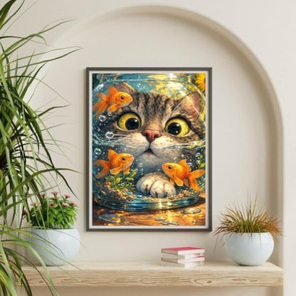 Cat Goldfish Paint by Numbers Kit for Adults Framed Canvas, Frameworkless - Image 6