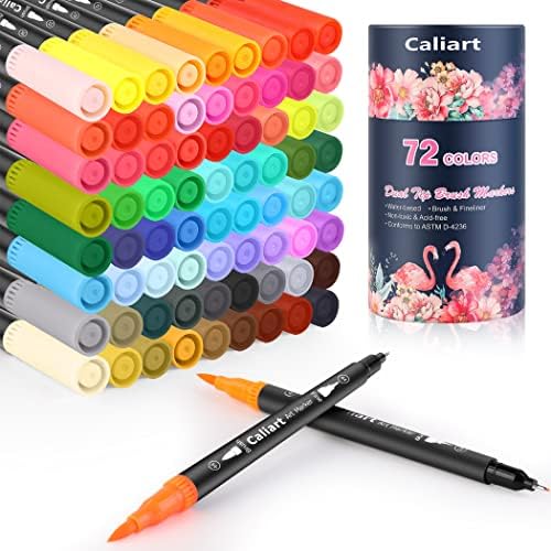 Caliart 72 Colors Double Tip Brush Pen Art Markers for Adult Coloring Books by Caliart