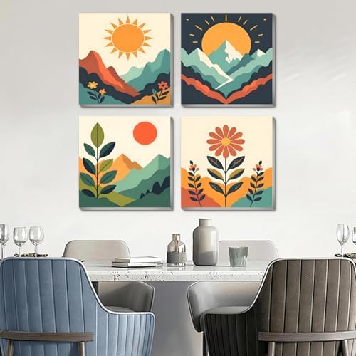 4 Pack Framed Paint by Numbers Kit for Kids & Adults Beginners, Easy Sunset Landscape Paint by Numbers Kits with Canvas Paints Brushes, Acrylic Oil Painting Arts and Crafts for Wall Decor 8 x 8 Inch - Image 4