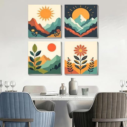 4 Pack Framed Paint by Numbers Kit for Kids & Adults Beginners, Easy Sunset Landscape Paint by Numbers Kits with Canvas Paints Brushes, Acrylic Oil Painting Arts and Crafts for Wall Decor 8 x 8 Inch - Image 4