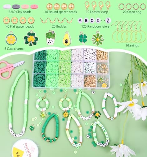 Wuollgess 3500 PCS Clay Beads Bracelet Making Kit, Green Beads for Crafts - Image 3