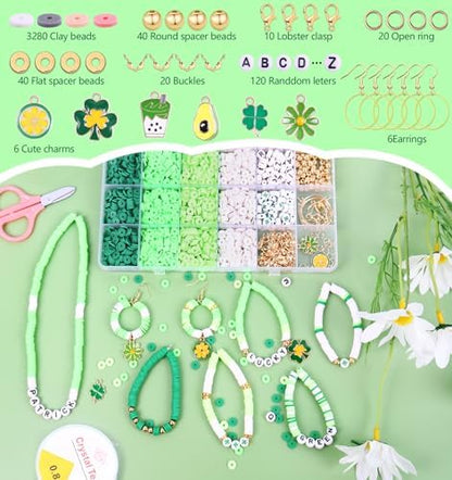 Wuollgess 3500 PCS Clay Beads Bracelet Making Kit, Green Beads for Crafts - Image 3
