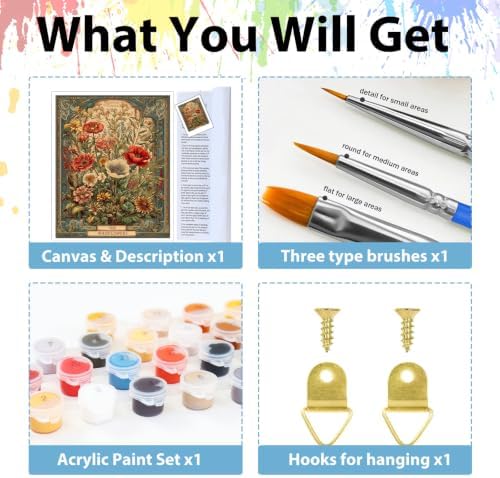 hkejoi Flower Paint by Numbers Kit for Adults, 16x20 in, - Image 6