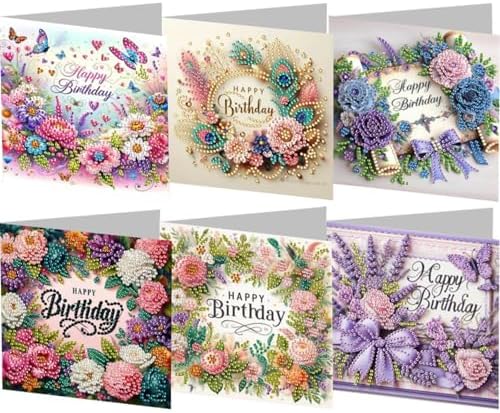 jinglinhh 6pcs Happy Birthday Rose Flowers Purple Bow Diamond Art Painting Greeting Cards with Envelopes, DIY Card Making Kits for Adults, Diamond Art Postcards Christmas Cards Craft Gifts by Unknown