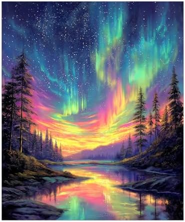 sdfkmlcdl Starry Sky Aurora Diamond Art Kits for Adults, Fantasy Northern Lights Lake Landscape Full Drill Diamond Painting Kits for Adults Beginners, 9.8x11.8 Inch by Unknown
