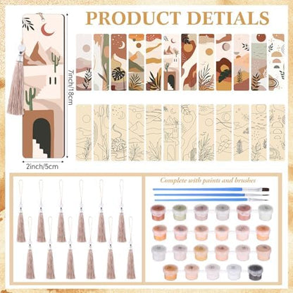 Kosiz 12 Pcs Boho Paint by Number Kit for Adult Wood Bookmark - Image 3