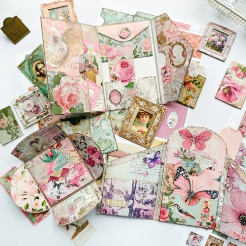 ZHIJIANHZ Junk Journal Kit Pink Romantic Ephemera Set for Scrapbooking - Image 4