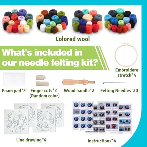 Fedmut Needle Felting Kit, Wool Felting Kit 4 Set Sea Animal Painting Frame - Image 2