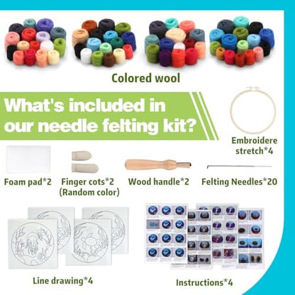 Fedmut Needle Felting Kit, Wool Felting Kit 4 Set Sea Animal Painting Frame - Image 2