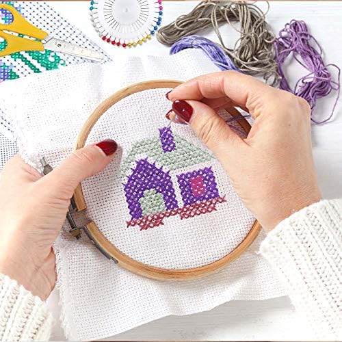 INSCRAFT 304 Pack Embroidery Kit, 200 Colors Threads, 5 Pcs Bamboo Embroidery Hoops, 2 Pcs Aida Cloth, Instructions, Bag and Cross Stitch Tools Set, Hand Embroidery Starter Kit for Beginners Adults - Image 6