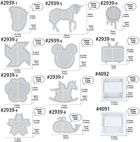 Epoxy Resin Shaker Silicone Molds Set Mouse Head, Flower, Footprint, Dolphin, Windmill, Unicorn, Bear's Paw, TV, Rocking Horse, Drippy Circle, Media Players 12-Count - Image 2