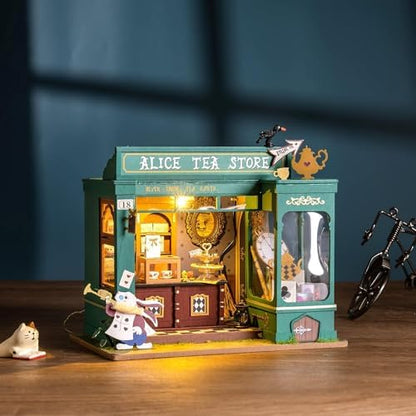 Rolife DIY Miniature House Kit Alice's Tea Store, Tiny House Kit for Adults to Build, Mini House Making Kit with Furniture, Halloween/Christmas Decorations/Gifts for Family Friends (Alice's Tea Store) - Image 2