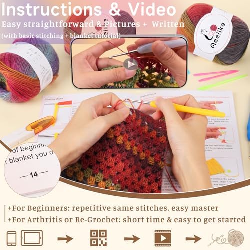Aeelike Crochet Blanket Kit for Adults Advanced,Ombre Red Vintage Craft Kit - Image 5