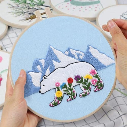 Louise Maelys Glacial Polar Bear and Flowers Embroidery Kit DIY Craft - Image 5