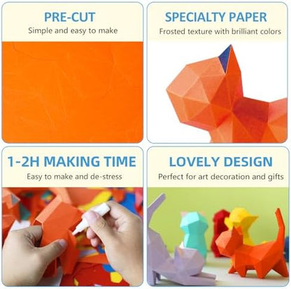 ORIGAMIPLANET 3D Origami Paper Craft Kit, Walk Kitten Cute DIY Pre-Cut Animal Papercraft Model for Beginners, Fun Handmade Home Decoration Gift for Adults & Teens-Orange - Image 4