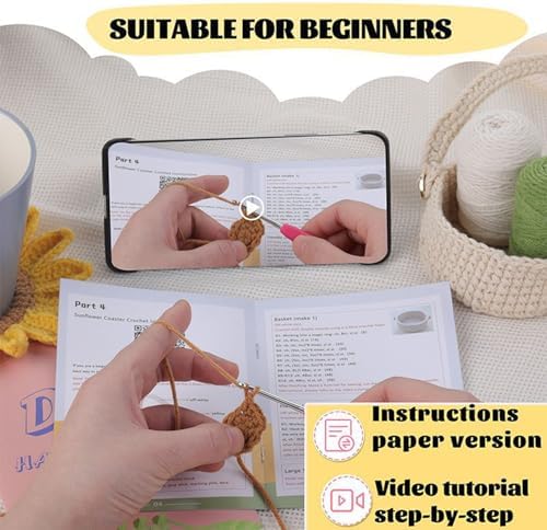 Beginner Crochet Kits, 5-Piece Sunflower Coaster Set, Plant Crochet kit, Adult Crochet Beginner Kits, with Step by Step Guide Video, Sunflower Crochet Material Tool - Image 4