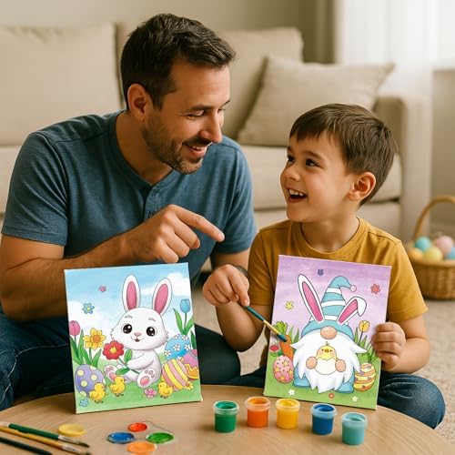Nuberlic 10Pcs Easter Pre Drawn Canvas to Paint for Kids Girls Boys Painter Teen Adults Happy Easter Bunny Chick Egg Hunt Spring Holiday Painting Kits Pre Stretched Canvas Outline Boards 8x10 inch - Image 5