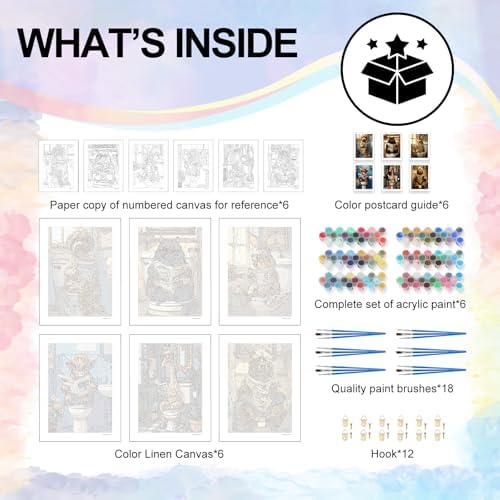 6 Pack Paint by Numbers Kit for Adults Beginner Funny Animals, 10x14 Inch - Image 4