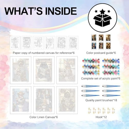 6 Pack Paint by Numbers Kit for Adults Beginner Funny Animals, 10x14 Inch - Image 4