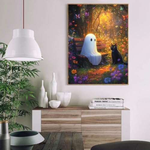 Clendo Halloween Paint by Numbers Kit for Adults - Ghost and Cat Adult Paint by Number Kits on Canvas for Beginner, Oil Painting by Numbers Kit for Gift Home Wall Decor Without Frame 16x20 Inch - Image 3