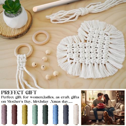 Wesnoy 268 Pcs Macrame Kits for Adults Beginners Weaving Supplies with 3 mm Macrame Cord Cotton, Wooden Beads, Wooden Rings and Sticks for DIY Plant Hangers Wall Hangings, No Insturctions(Colorful) - Image 5