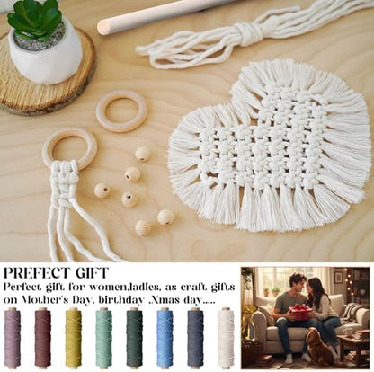 Wesnoy 268 Pcs Macrame Kits for Adults Beginners Weaving Supplies with 3 mm Macrame Cord Cotton, Wooden Beads, Wooden Rings and Sticks for DIY Plant Hangers Wall Hangings, No Insturctions(Colorful) - Image 5