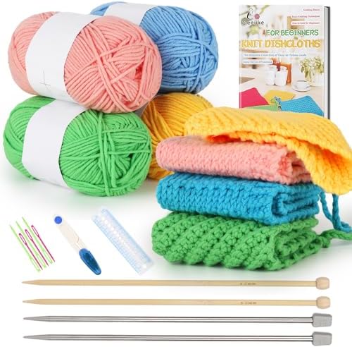 Aeelike Knitting Kit for Beginner Adult, Easy Dishcloth Knit Set, Color C by Aeelikescrochetworld