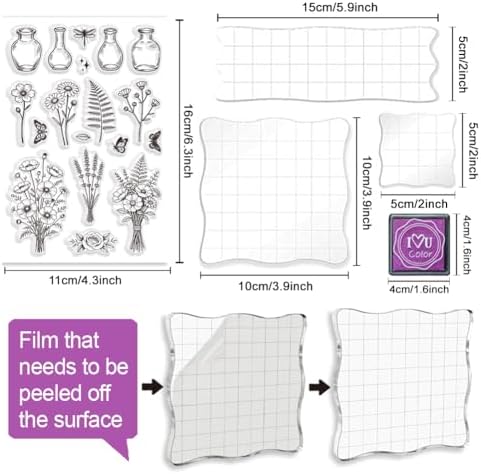 6Pcs Wildflower Clear Stamps for Card Making, 20 Ink Pad - Image 3