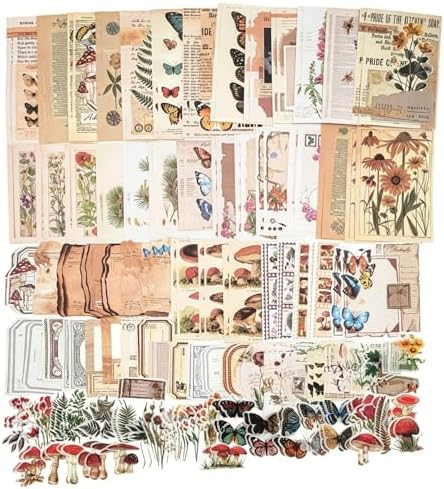 Esweny 200PCS Vintage Scrapbooking Supplies Kit for Journaling, Scrapbook Sticker Paper Pack for Junk Journal Planners Aesthetic Cottagecore Room Decor Wall Art Collage Album (Nature) by Esweny