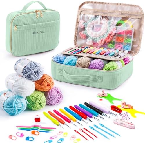 MYBAGZING Crochet Kit for Beginners,Yarn Starter Kit w/Hooks & Storage Bag by MYBAGZING
