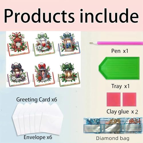 DIY Diamond Art Painting Greeting Card Creative Holiday Blessing 3D Folding Set Stationery Ornament Present Handmade-Christmas Lanterns - Image 3