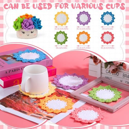 Hssugi Crochet Kit for Beginners 6PCS Potted Plant Coasters Crochet Kit - Image 6