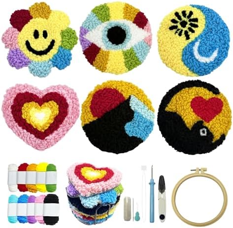 SEREDH Punch Needle Coasters Kit for Beginners Adults Easy Needle Punch Embroidery Kit Set Threader Instruction Fabric Hoop Yarn Tufting Coaster DIY Making,Coaster Holder Coaster Art Craft Supplies by SereneDreamHome