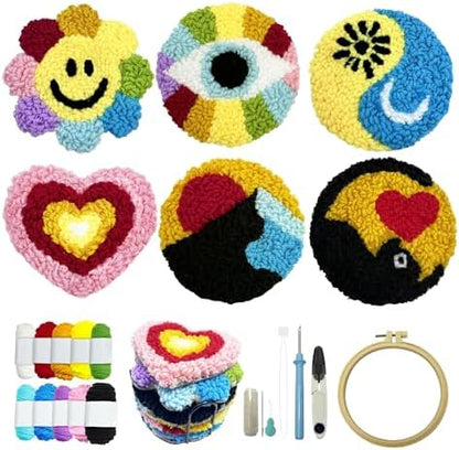 SEREDH Punch Needle Coasters Kit for Beginners Adults Easy Needle Punch Embroidery Kit Set Threader Instruction Fabric Hoop Yarn Tufting Coaster DIY Making,Coaster Holder Coaster Art Craft Supplies by SereneDreamHome