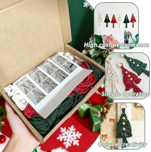 Macrame Kit for Beginners with Step by Step Video Tutorials DIY Christmas Tree Wall Hanging Craft Kit for Adults Kids Family Festive Holiday Activity Creative Boho Home Decor Unique Gift Idea (A) - Image 3