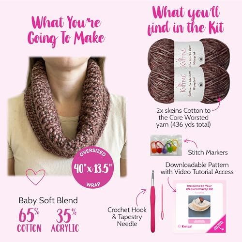 KnitPal Weekend Wrap Scarf Crochet Kit for Beginners (Caramel Brown) - Image 3