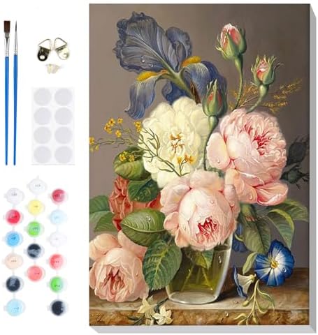 Bowetile Framed Paint by Numbers Kit for Adults Beginner, Flowers Adults' Paint-by-Number Kits on Canvas, Easy Acrylic Number Painting Kits for Home Wall Decor Gifts, 8x12in by BOWETILE