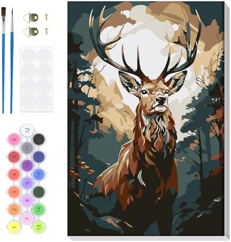 Bowetile Deer Paint by Numbers for Adults Framed, Adults' Paint-by-Number Kits, DIY Adult Paint by Number Kits on Canvas, Animals Acrylic Number Painting for Home Decor, 8x12in by BOWETILE