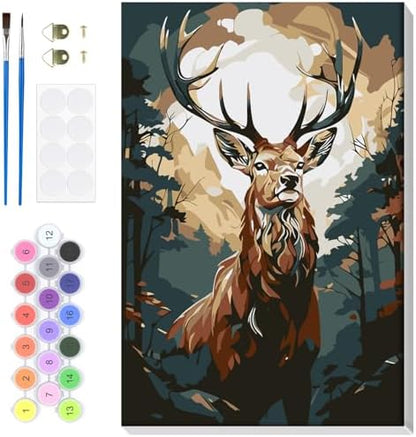Bowetile Deer Paint by Numbers for Adults Framed, Adults' Paint-by-Number Kits, DIY Adult Paint by Number Kits on Canvas, Animals Acrylic Number Painting for Home Decor, 8x12in by BOWETILE