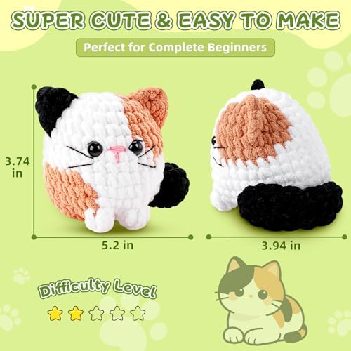 Cat Crochet Kit for Beginners-Calico Cat Crochet Kits for Adults Kids, Crochet Starter Kit with Step-by-Step Video Tutorials,Crochet Animal Kits Learn to Crochet Kits for Adults Kids - Image 7