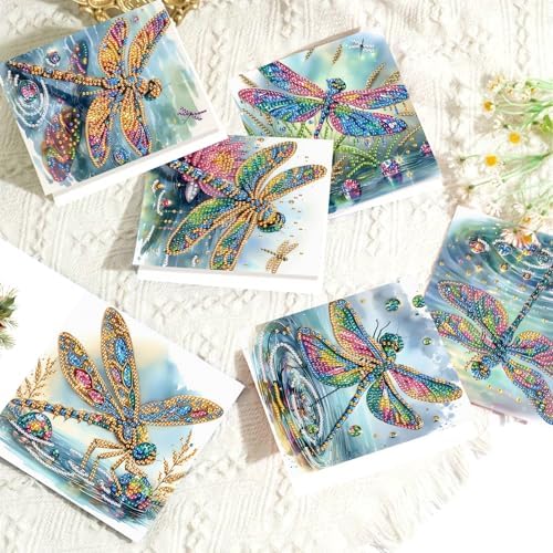 6 Pcs 5D Diamond Painting Greeting Cards Kits Dragonfly, Handmade Festival Greeting Cards with Envelopes DIY Diamond Art Crafts Birthday Cards Shimmer Design for Birthdays Holidays (30x15cm) - Image 5