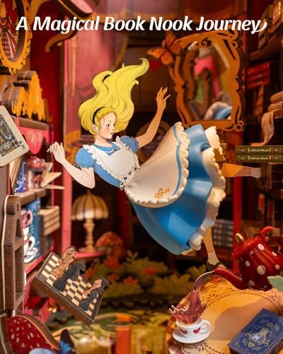 ROBOTIME Book Nook Kit, Fairy Tale Princess DIY Miniature House Kit, Fall into Wonder 3D Wooden Puzzle Bookends, Tiny House Bookshelf Decor Creative Decorative Unique Gifts for Adults & Teens - Image 6