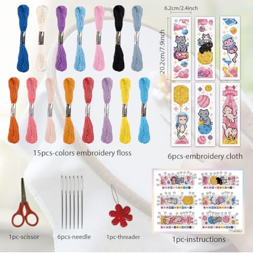 ORIGACH 6 Set Space Cat Cross Stitch Bookmark Kit for Beginner - Image 2