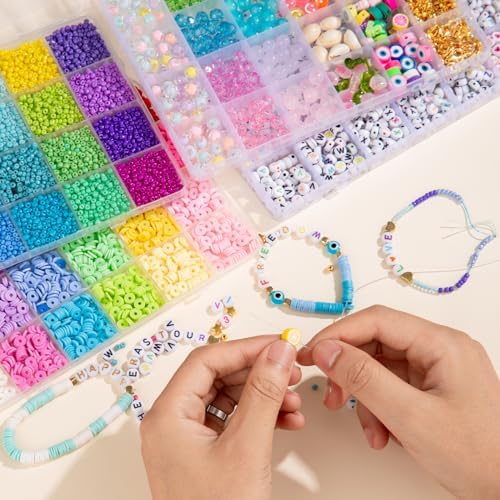Goldwise Friendship Bracelet Kit - 4 Boxes, 48 Colors Clay & 4mm Seed Beads, Letter Beads, Charms for Jewelry & Bracelet Making for Gifts & Parties - Image 4
