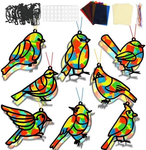 Lonfliness 32 Sets Bird Suncatchers Craft Kit DIY Birds Window Stained Glass Effect Paper Spring Home School Classroom Decoration Art Craft Creative Activity Project Gift Favor by Lonfliness