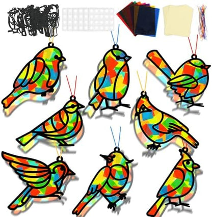 Lonfliness 32 Sets Bird Suncatchers Craft Kit DIY Birds Window Stained Glass Effect Paper Spring Home School Classroom Decoration Art Craft Creative Activity Project Gift Favor by Lonfliness