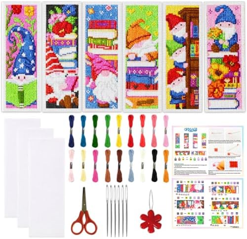 ORIGACH 6 Set Gnome Reading Cross Stitch Bookmark Kit for Beginner by ORIGACH