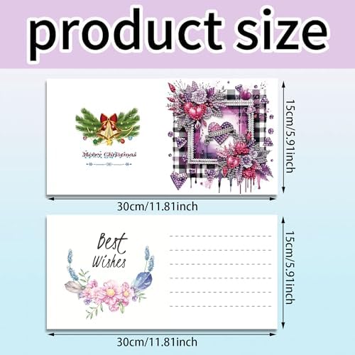 DIZAKIM 6 Pieces Christmas Theme Design Diamond Painting Greeting Card Set, DIY 5D Unique Rhinestone Art Embellishment Mosaic Christmas Greeting Card Crafts, Mosaic Handmade Creative Postcards (#9) - Image 2